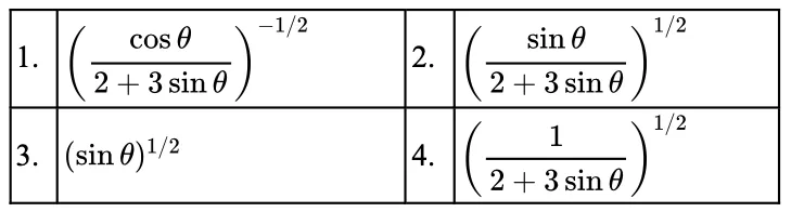 Four answer options with mathematical expressions involving trigonometric functions